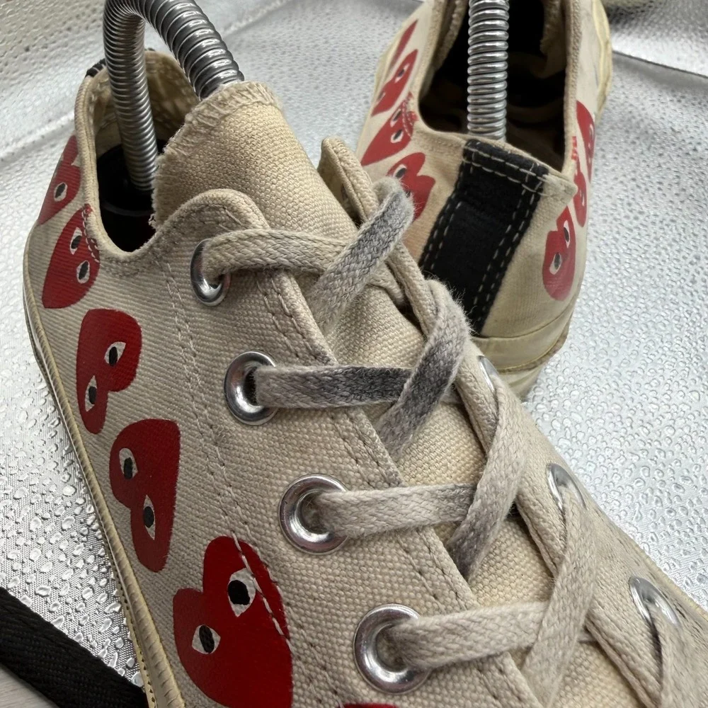 Size M7/W9 Converse Comme Des Garcons Play Beige Unisex Multi Heart Sneaker Shoe